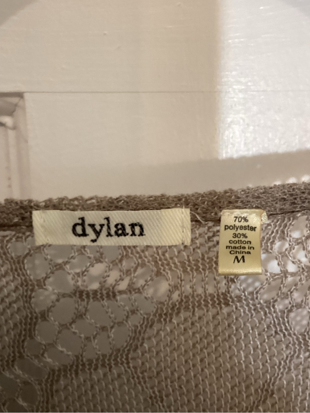 dylan Taupe floral crochet sheer Lace Knit Long-Sleeve Top Sz M - Picture 3 of 4